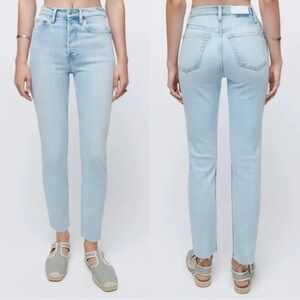 Re/Done High Rise Ankle Cropped Light Blue Jeans